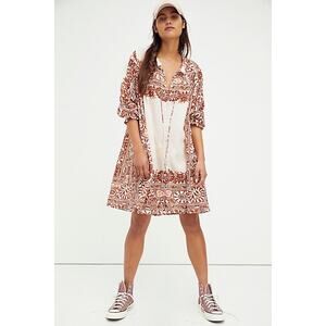 New Free People KINGA CSILLA Andy Mini Tunic Dress $210 SMALL Natural Floral